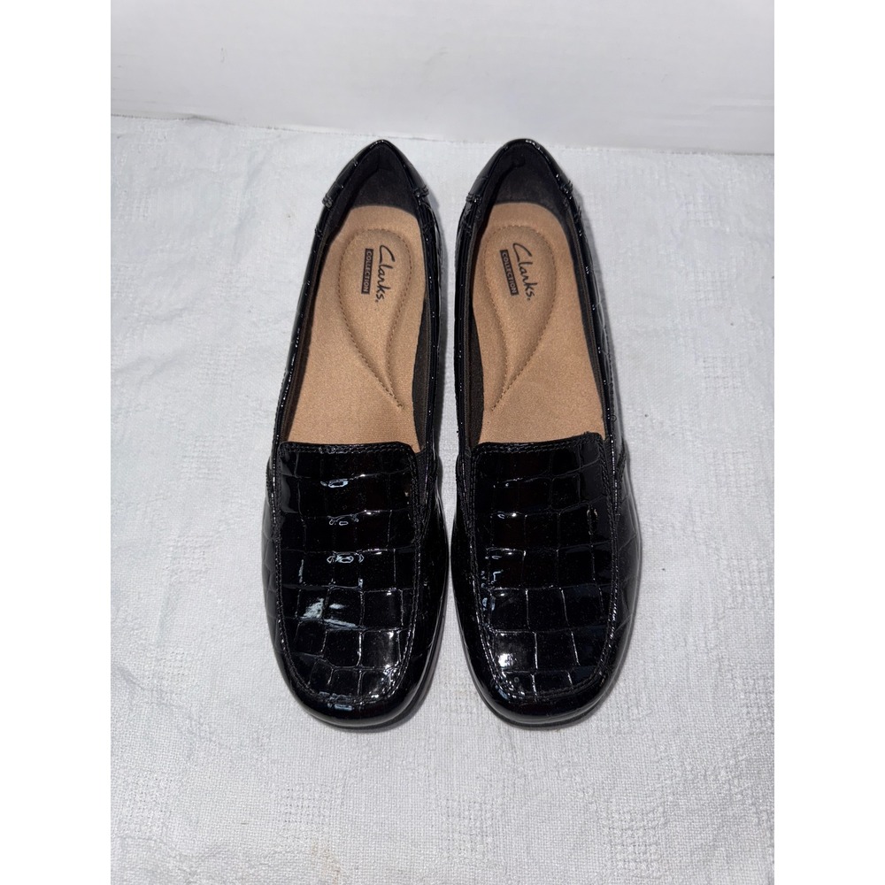 Clarks Black Patent Croc-Embossed Loafers - Picture 3 of 7